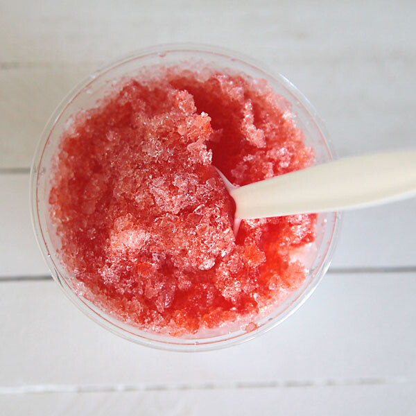 Sugar free snow cone in a cup with spoon