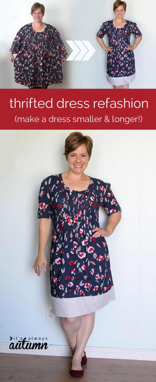 thrifted dress refashion | make a dress smaller & longer - It's Always ...