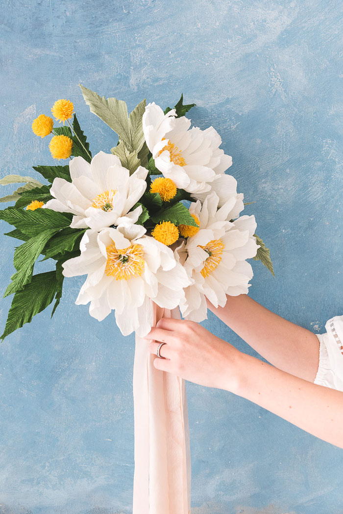 Stunning wedding bouquet made from paper flowers.