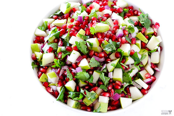 pear and Pomegranate salsa in a bowl