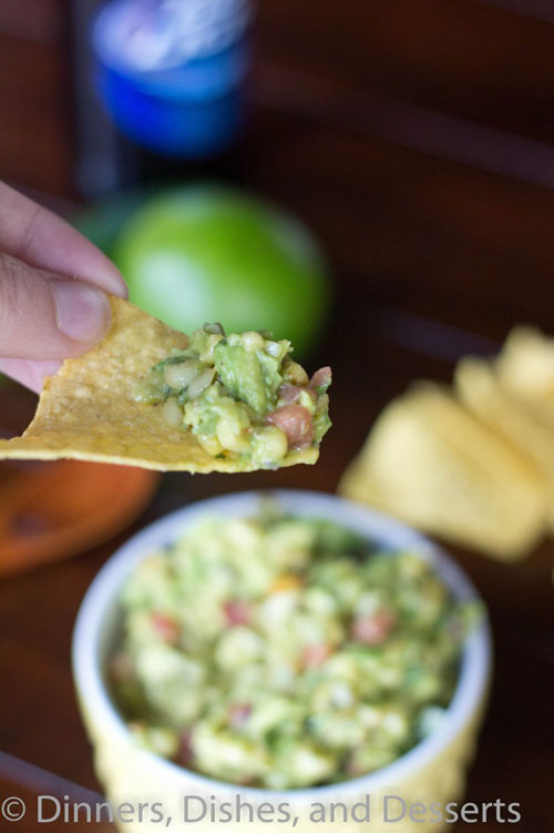 roasted corn and avocado salsa on a chip