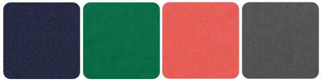 sweatshirt fleece fabric in blue, green, orange, and gray
