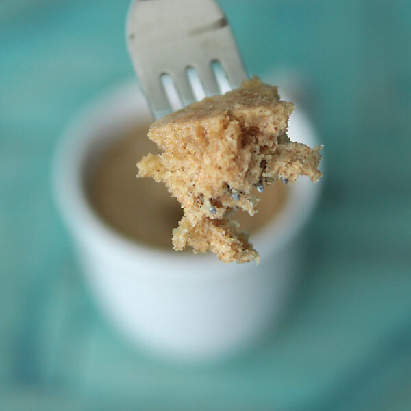 Fork with bite of whole wheat mug muffin