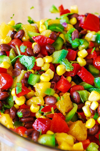 corn, beans, tomato, cilantro all chopped up and combined