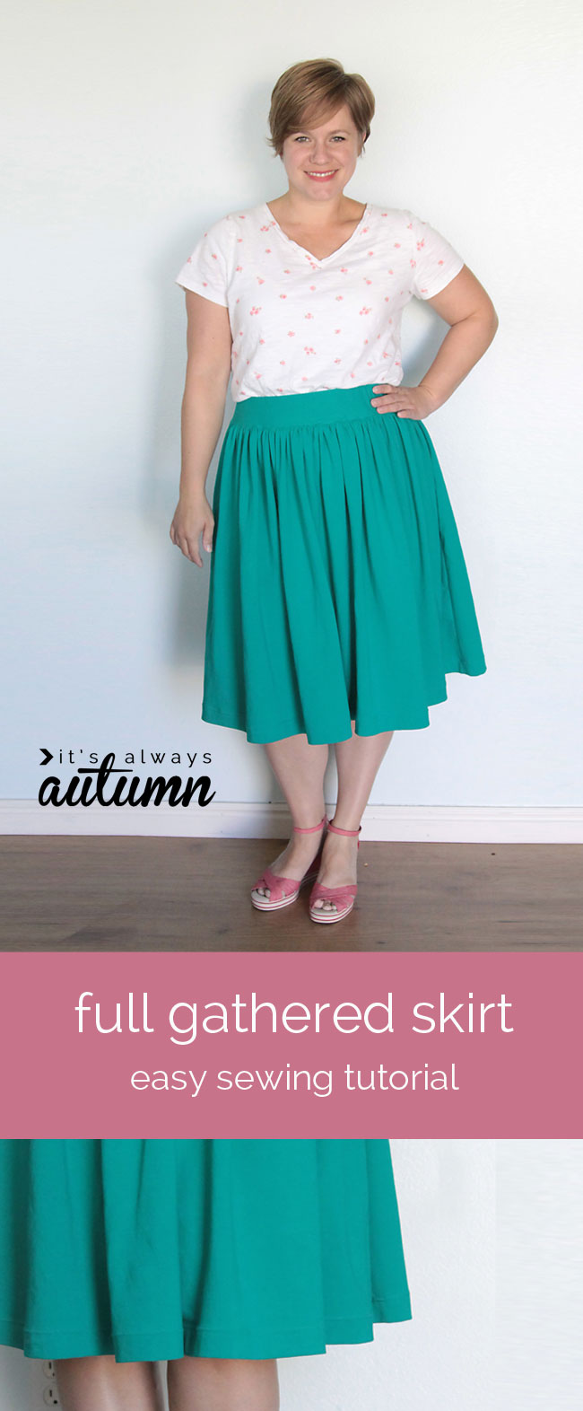 easy sewing tutorial for a flattering women's full gathered skirt