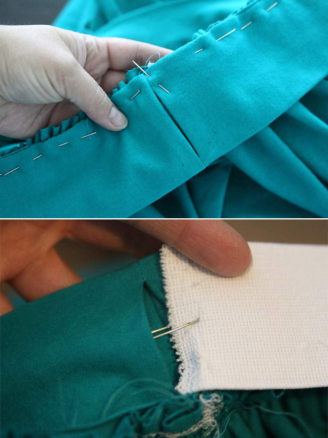 Using safety pin to thread elastic through waistband