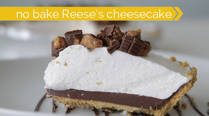 no bake Reese\'s cheesecake slice