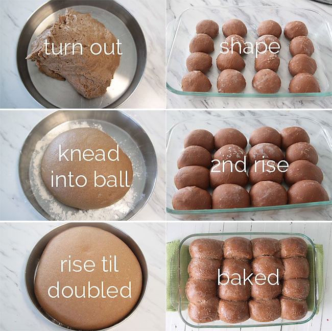 Shaping instructions for brown bread rolls like outback