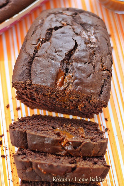 loaf of chocolate bread with caramel in it