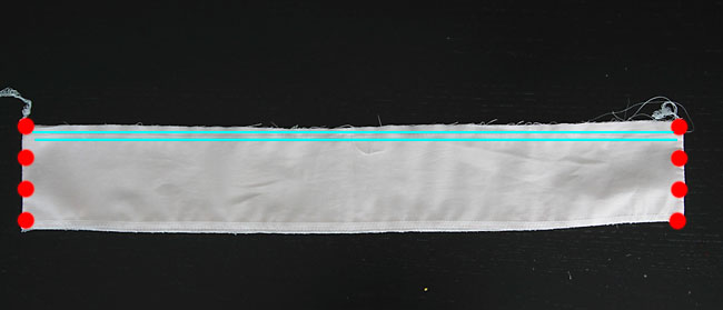 fabric strip hemmed on the bottom and gathering stitches on top