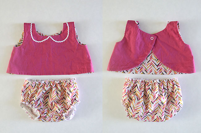 Pink top and patterned bloomers for a teddy bear