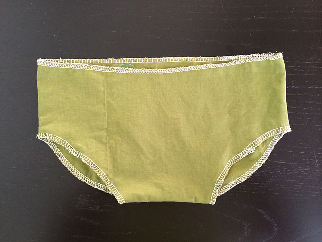 bloomers sewn together with edges finished by serging
