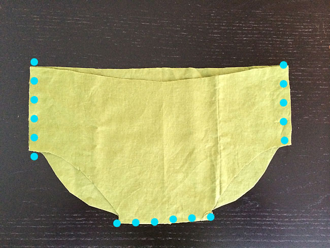 bloomers with side and lower seams marked