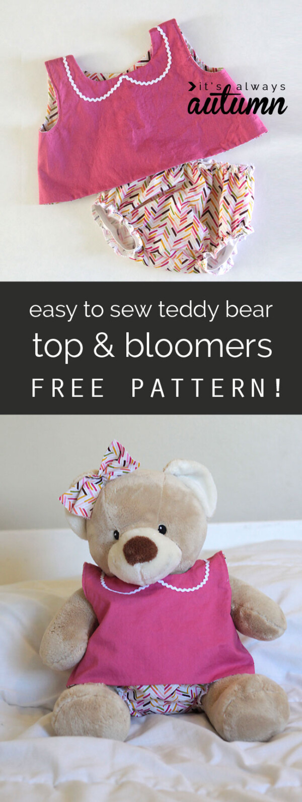 free pattern for easy to sew teddy bear clothes (build-a-bear) - It's ...