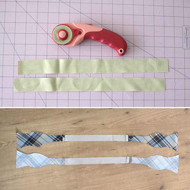 cutting bowtie strap from other fabric