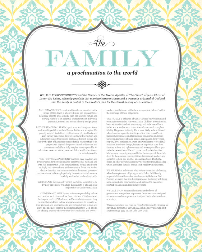 gorgeous free LDS printable of "The Family: A Proclamation to the World"