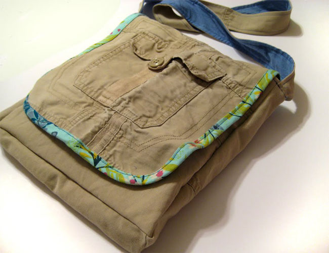 messenger bag sewn from cargo pants