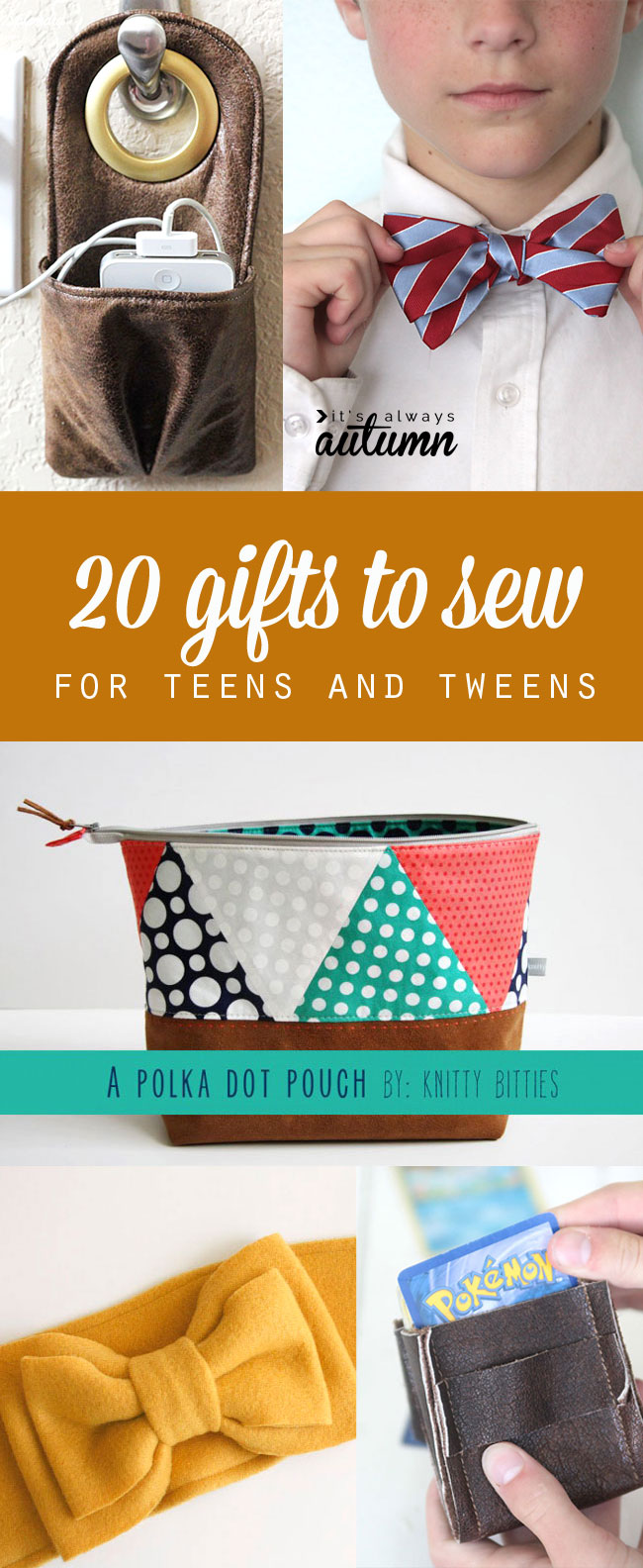 20 gifts to sew for teens and tweens - great tutorials for gifts you can make that they'll actually like! lots of ideas for boys & girls!