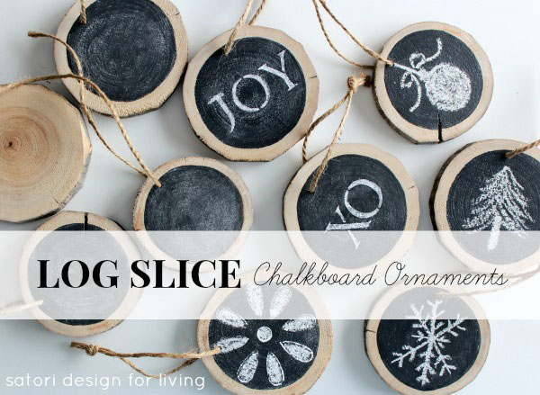 Log slice chalkboard Christmas ornaments