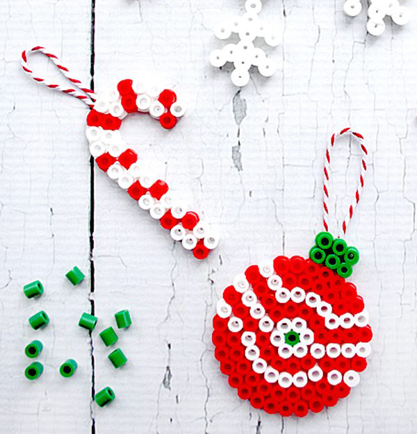 Christmas ornaments made from Perler beads