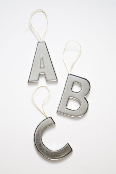 Capital Letters with loops on top as Christmas ornaments
