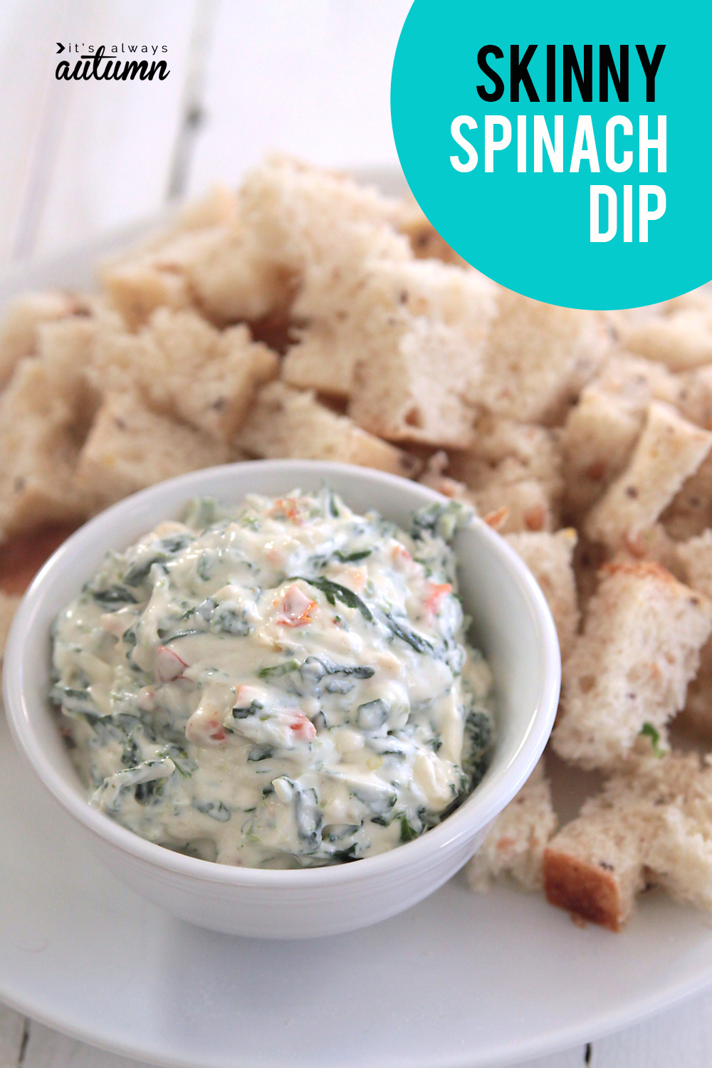 This skinny spinach dip has just a quarter the calories of the original! Perfect light dip for holidays and parties.