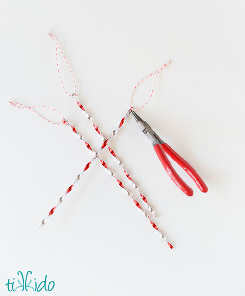 Twisted tinsel Christmas ornaments with pliers