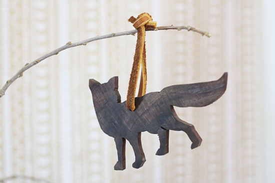 Wood wolf cutout Christmas ornament