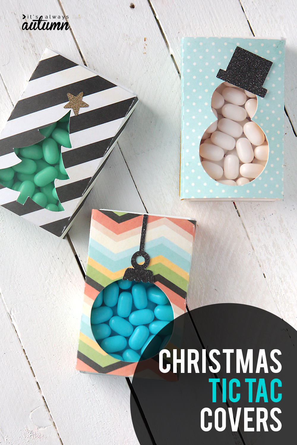 Cute little Christmas tic tac covers turn a package of mints into an adorable Christmas gift!