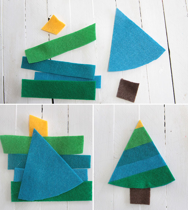 making a striped felt christmas tree