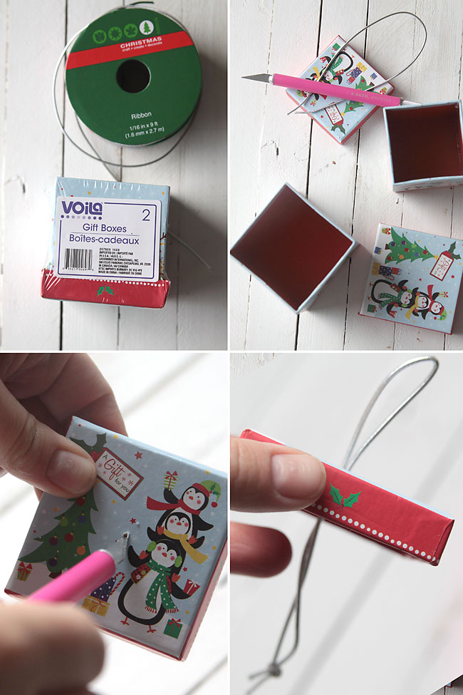 cute idea! easy DIY Christmas tree ornament that's a gift box - perfect for gift cards, jewelry, movie tickets, notes & more