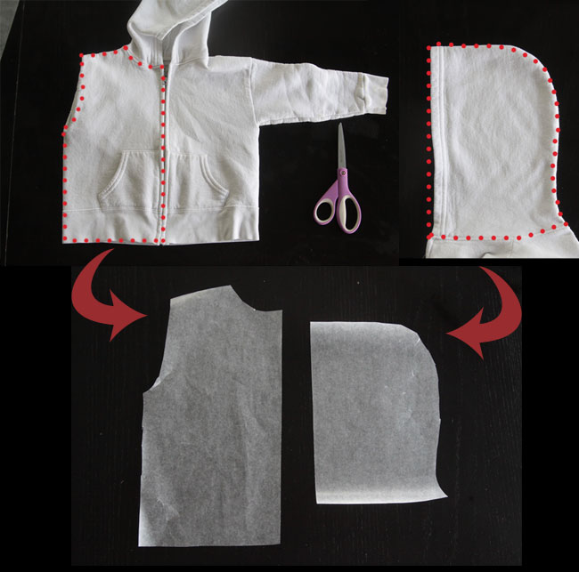 Using a hooded sweatshirt to make a vest pattern