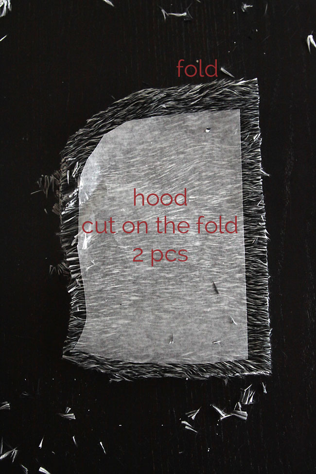 Hood pieces, cut 2 on the fold from faux fur