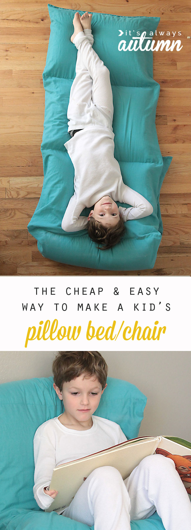 so cute! the cheapest and easiest way to make a kids' pillow bed. free sewing pattern and tutorial