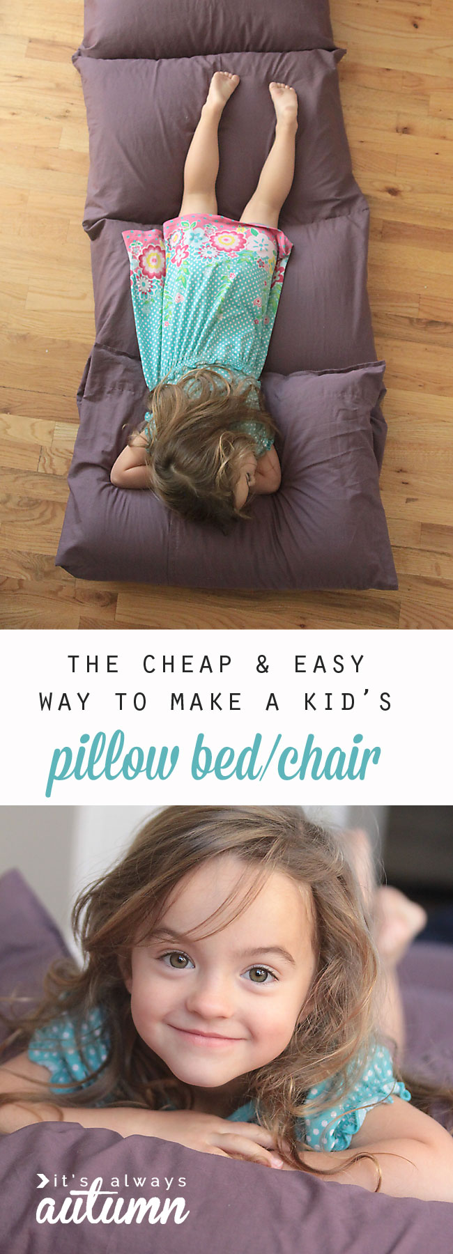 so cute! the cheapest and easiest way to make a kids' pillow bed. free sewing pattern and tutorial