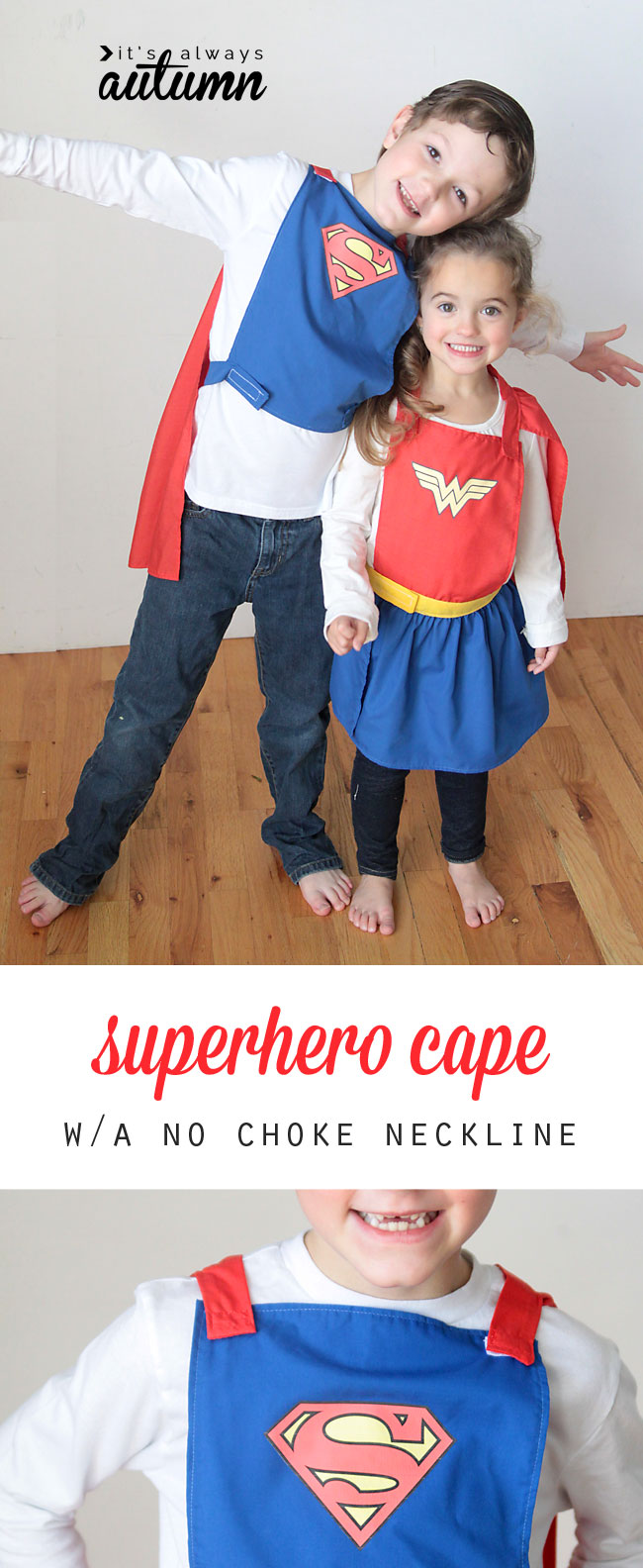 kids wearing no choke superhero capes