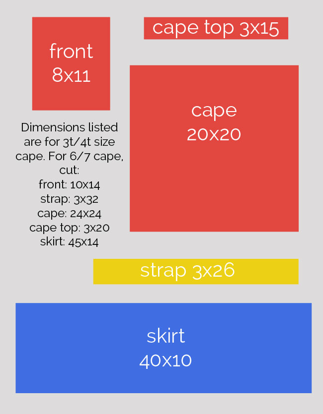 cutting diagram for girls superhero cape and skirt