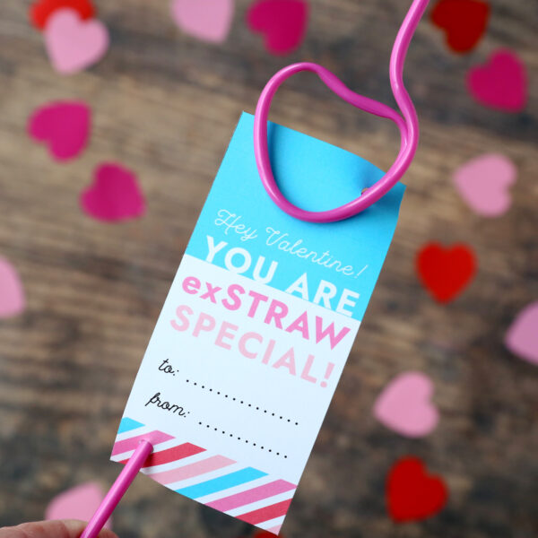 Valentine's Day card with heart shaped straw