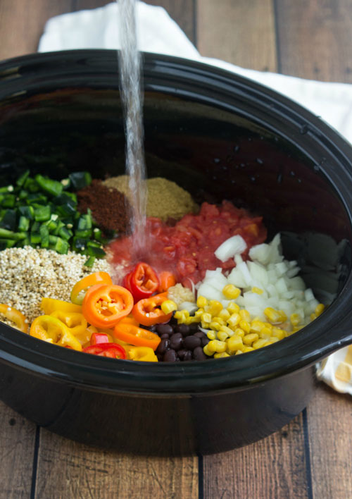 Ingredients for quinoa tex mex meal in a crockpot