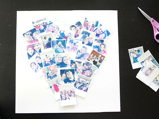 Photos arranged in heart shape on the board