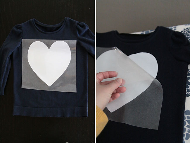 Vinyl heart transferred onto sweater