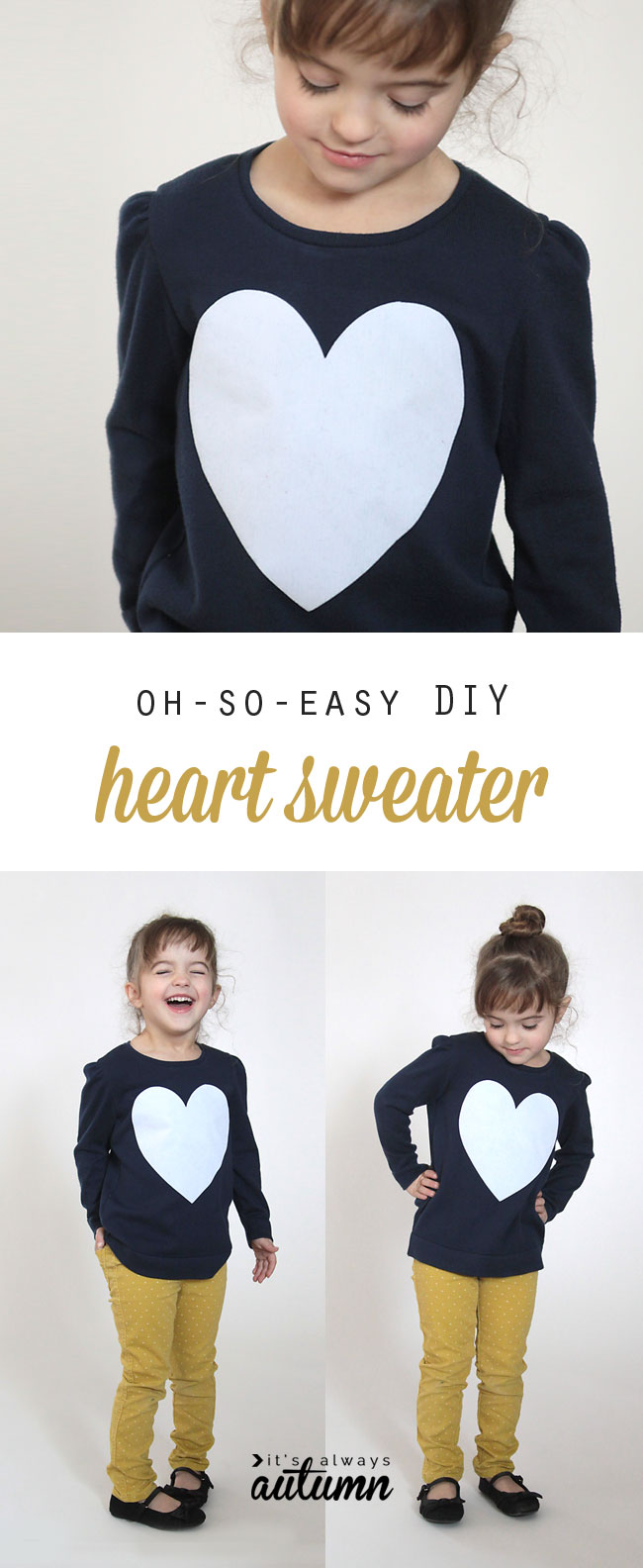 girl wearing a DIY heart sweater