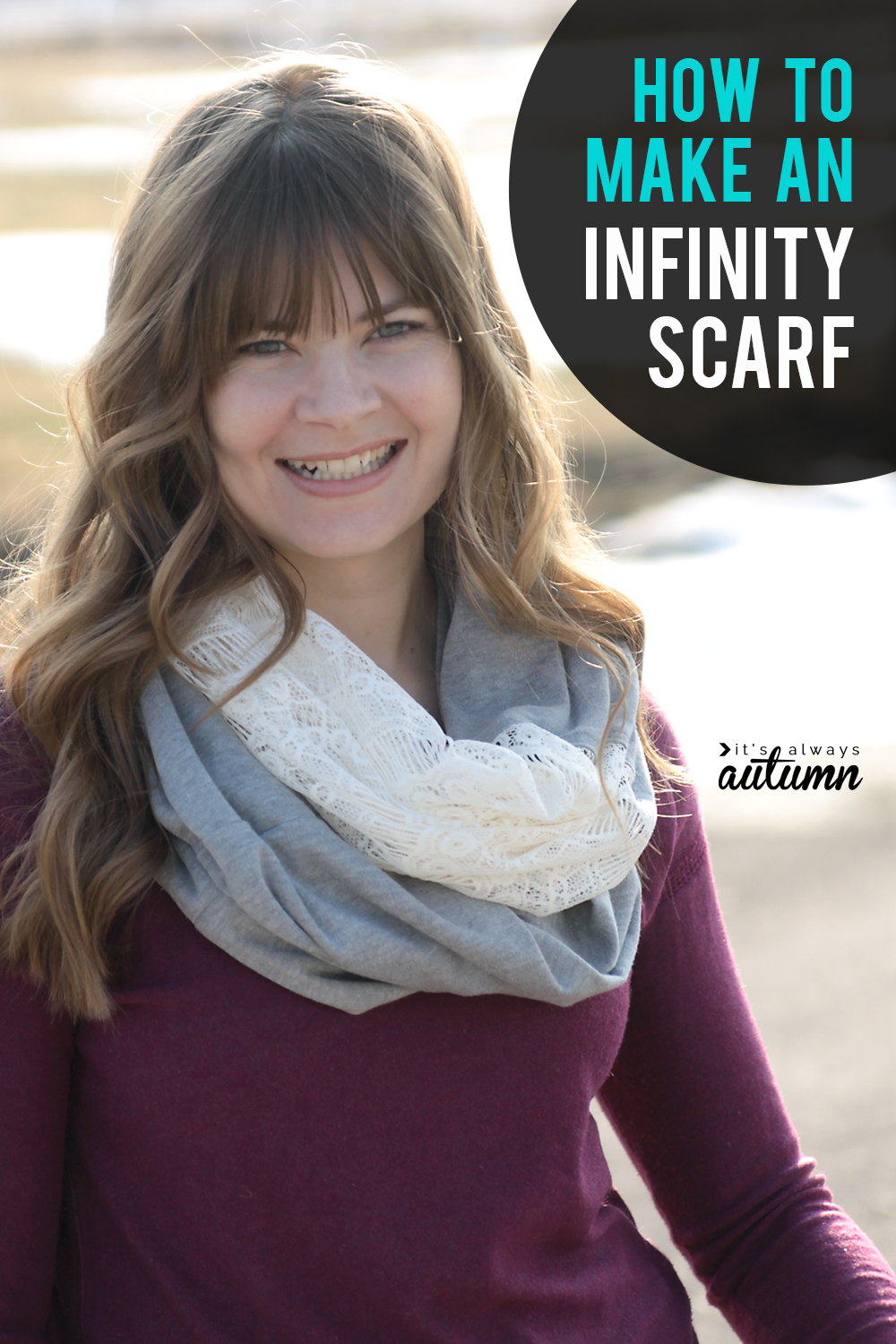 How to make a knit and lace infinity scarf. Click through for the easy sewing tutorial. Makes a great DIY gift!