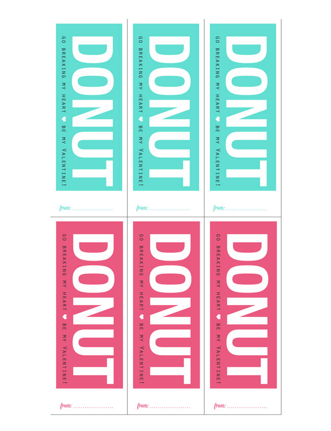 Donut Valentine\'s tags printed out