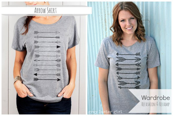 a woman wearing a DIY valentine\'s shirt with arrows on it