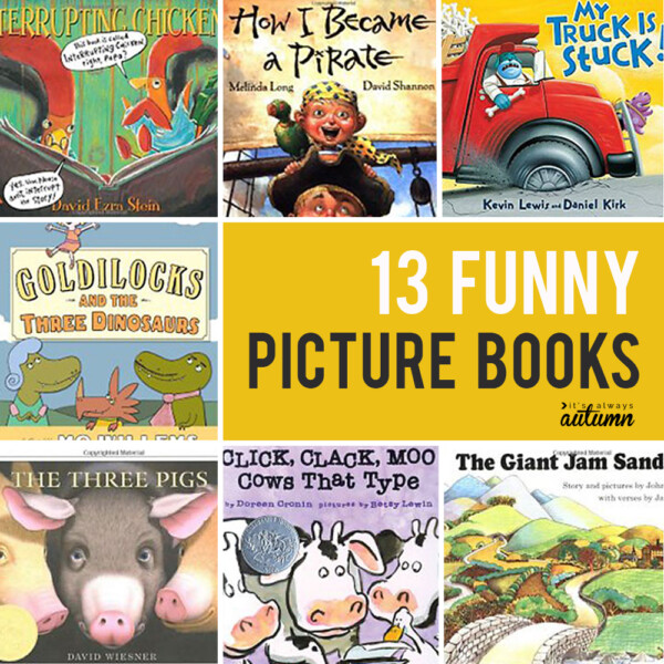 collage of funny picture books
