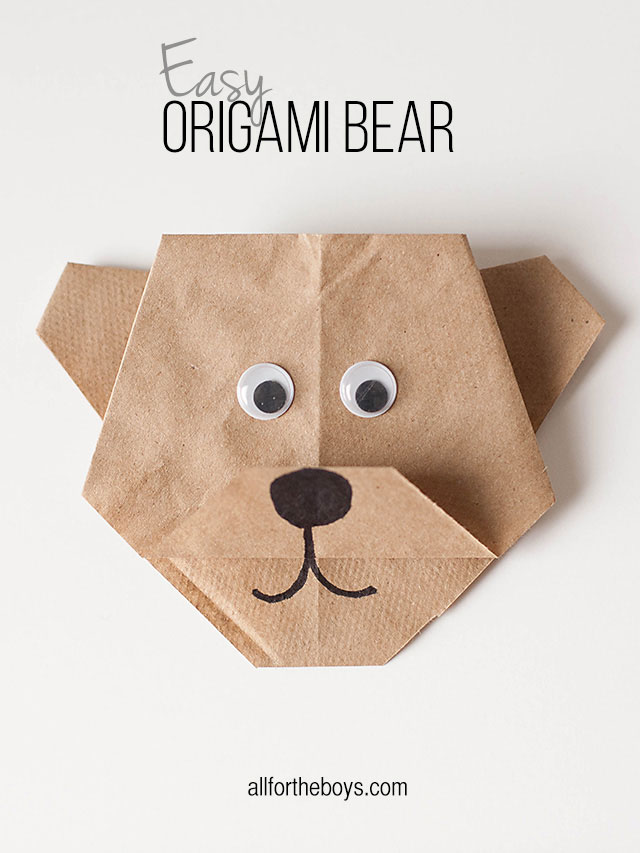 Origami bear made from a lunch sack