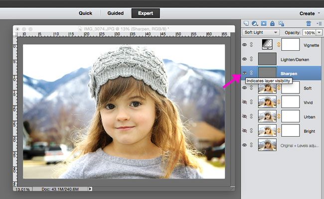 using the sharpen layer in photoshop elements