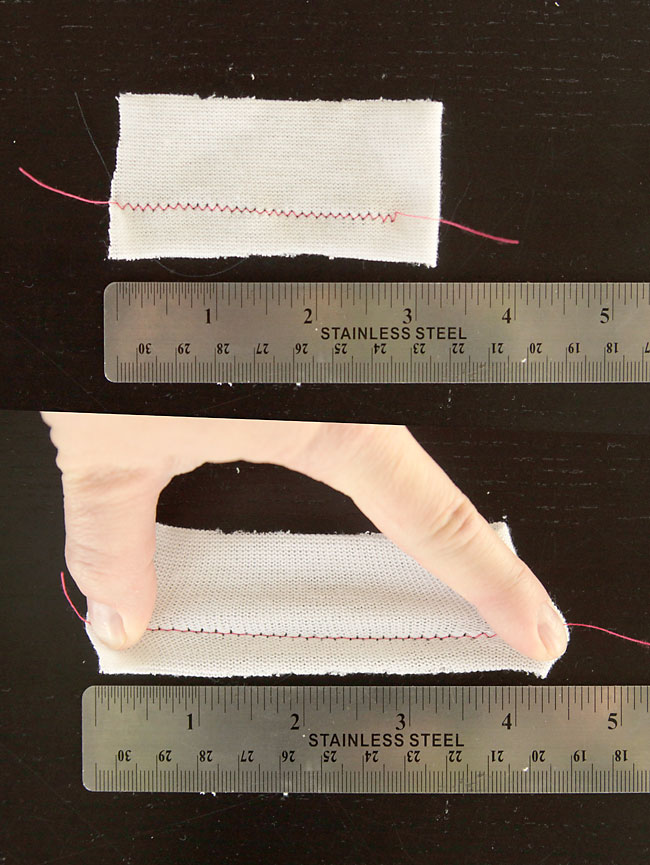piece of knit fabric with zig zag stitch that can stretch