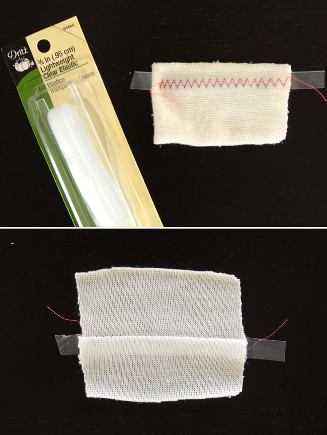 piece of knit fabric with clear elastic sewn into the seam